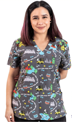 Print Top - Ruffmore Road Trip Scrub Top