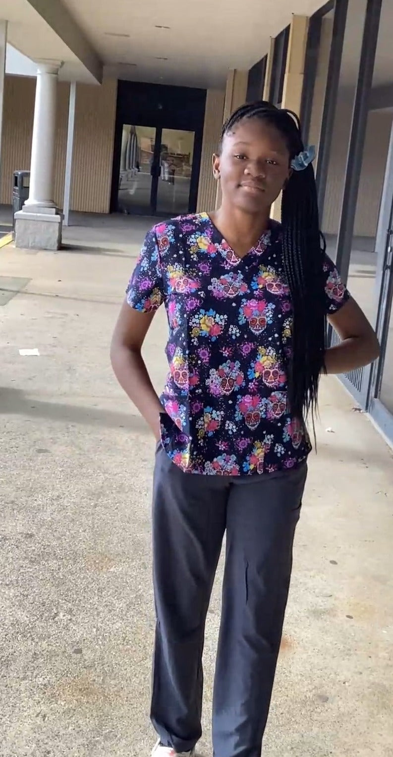 Print Top - El Dia de Muertas _ Silver Glitter