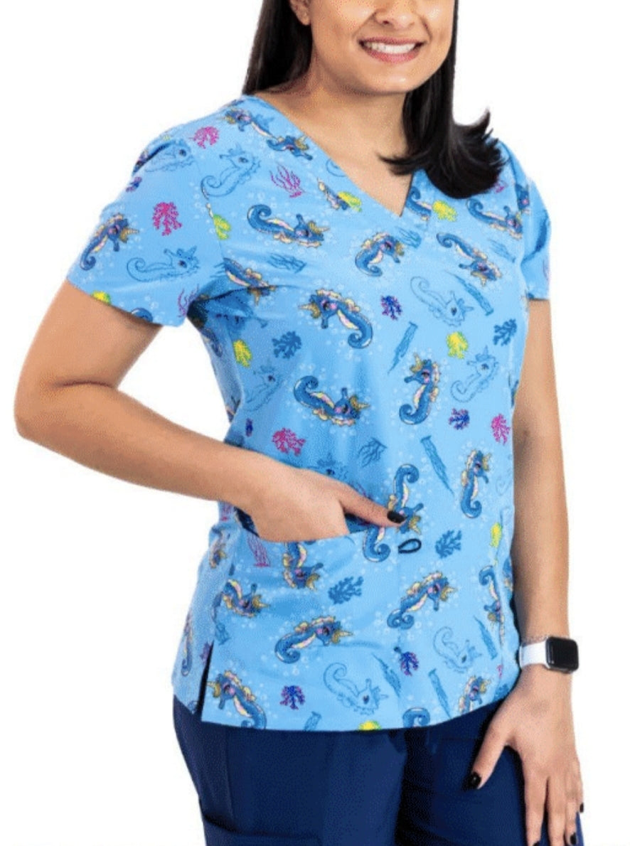 Print Top - Baby Blue Seahorses