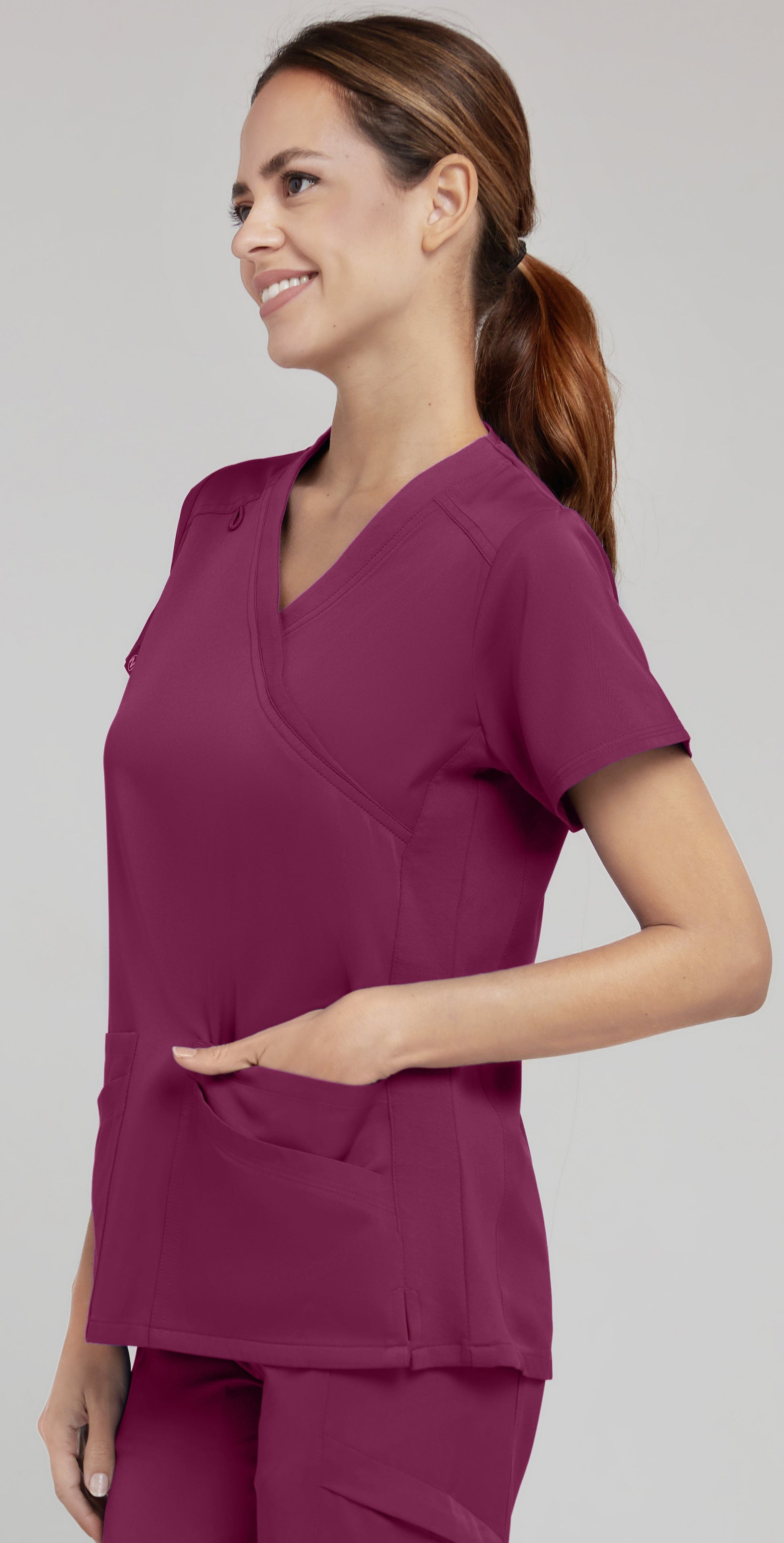 Medichic Wine Mock Wrap Top - April