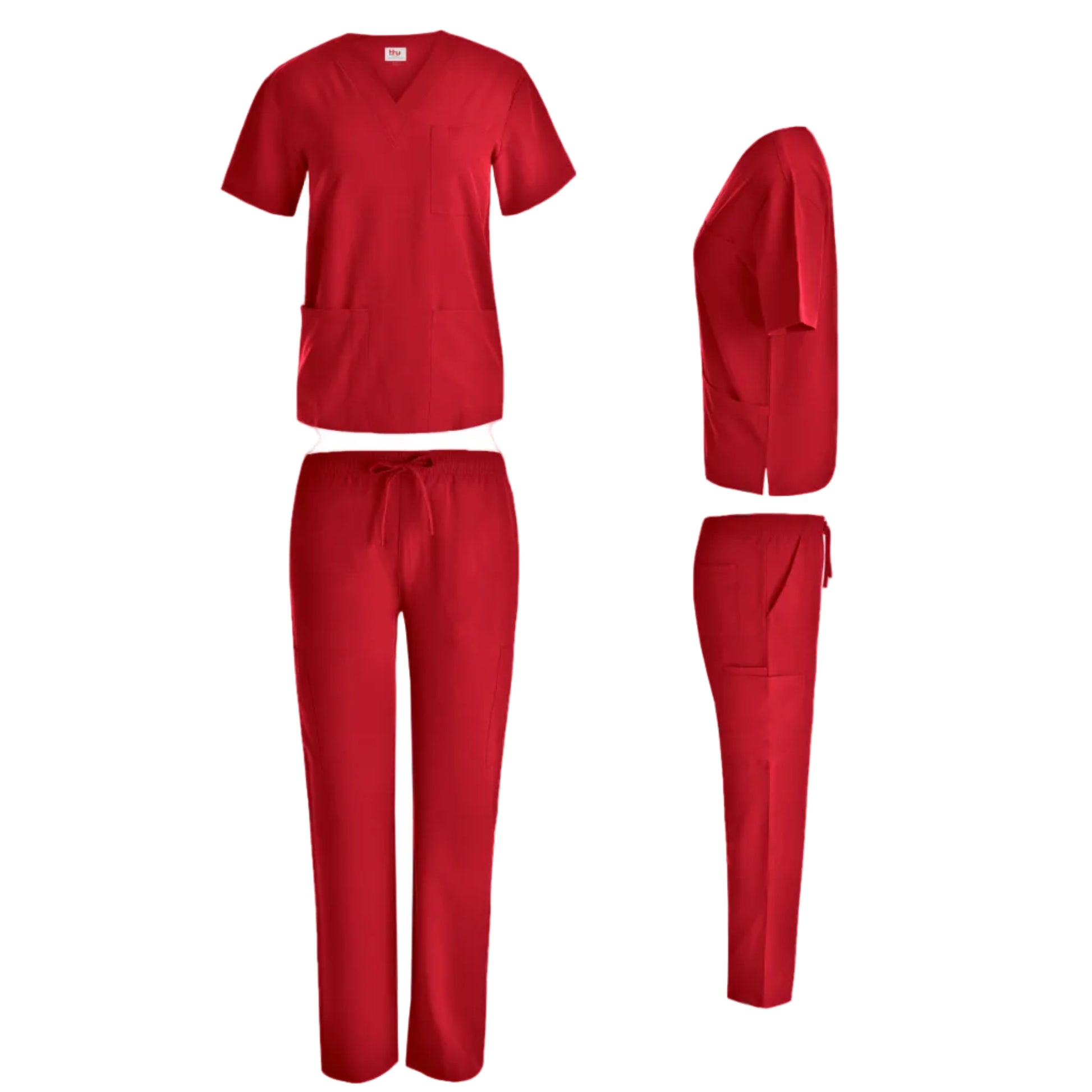 Beverly Hills Unisex Red Stretch Scrub Set