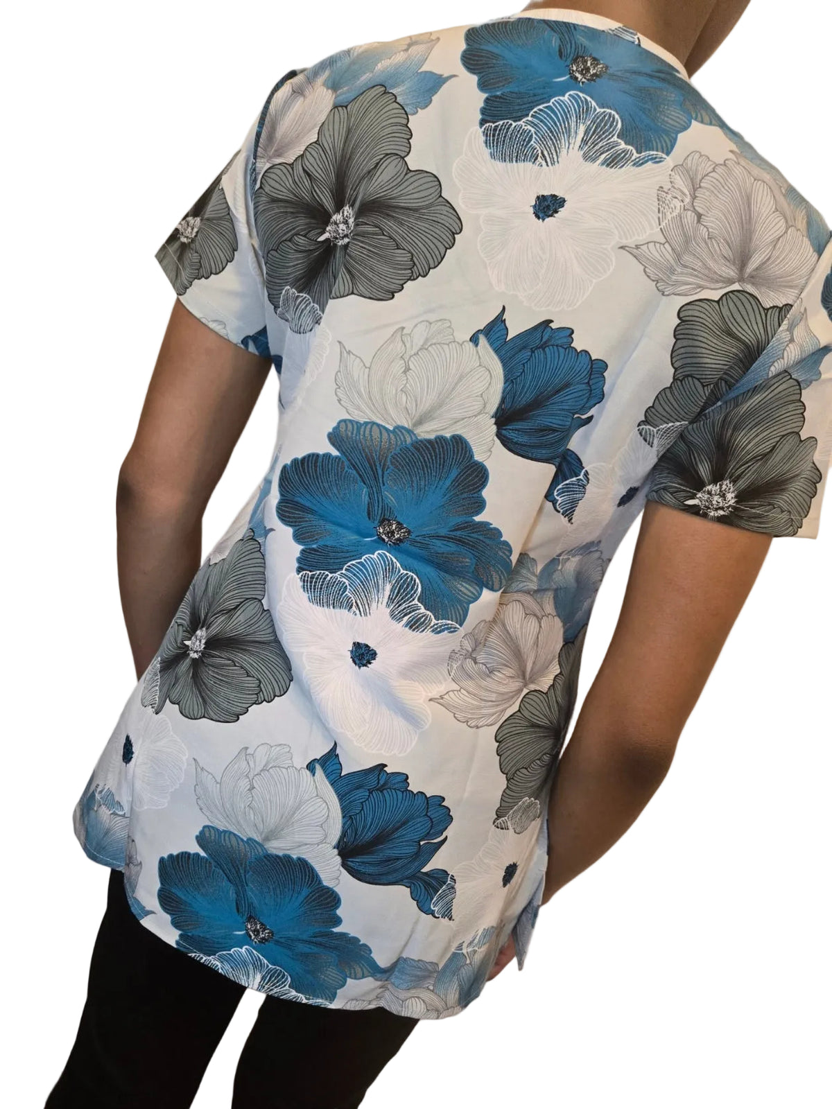 Print Top - Floral Blue Gray