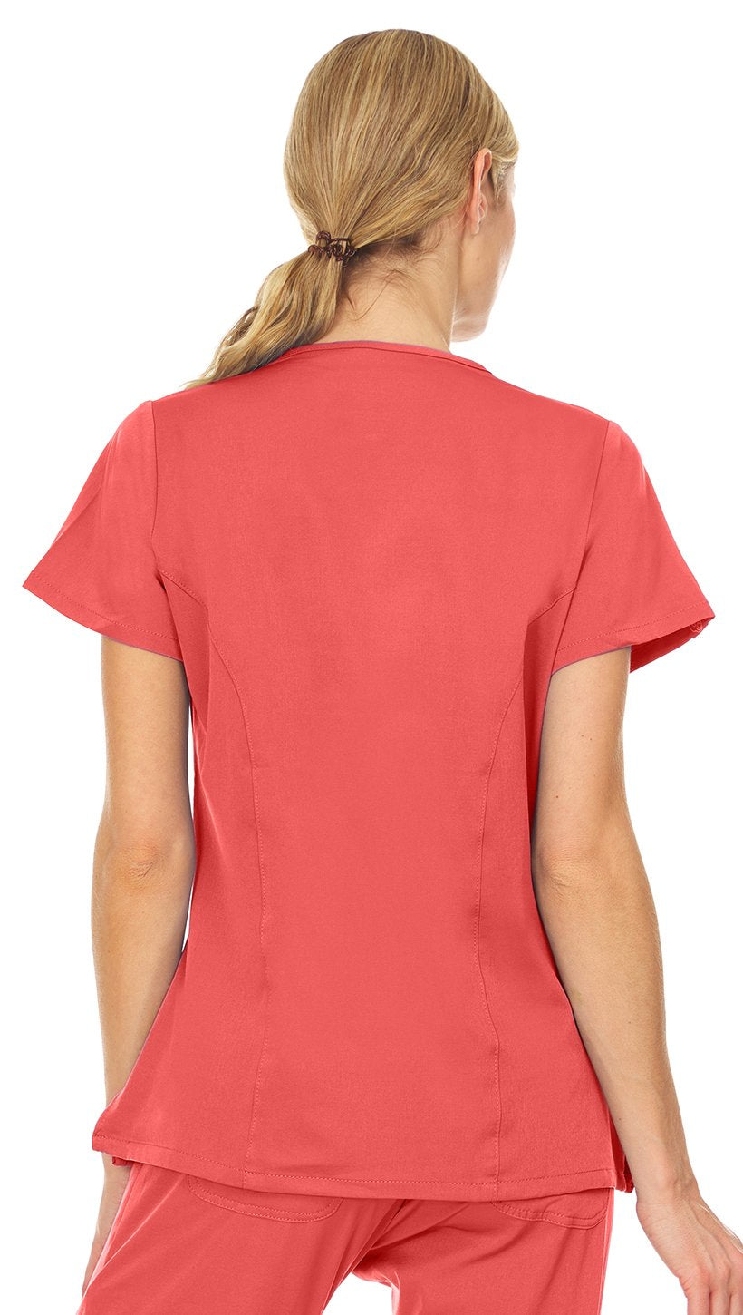 Medichic Coral V-Neck Zipper Top - Ruth
