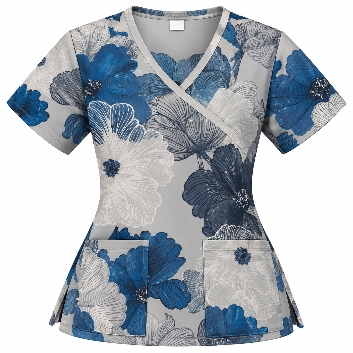 Print Top - Floral Blue Gray