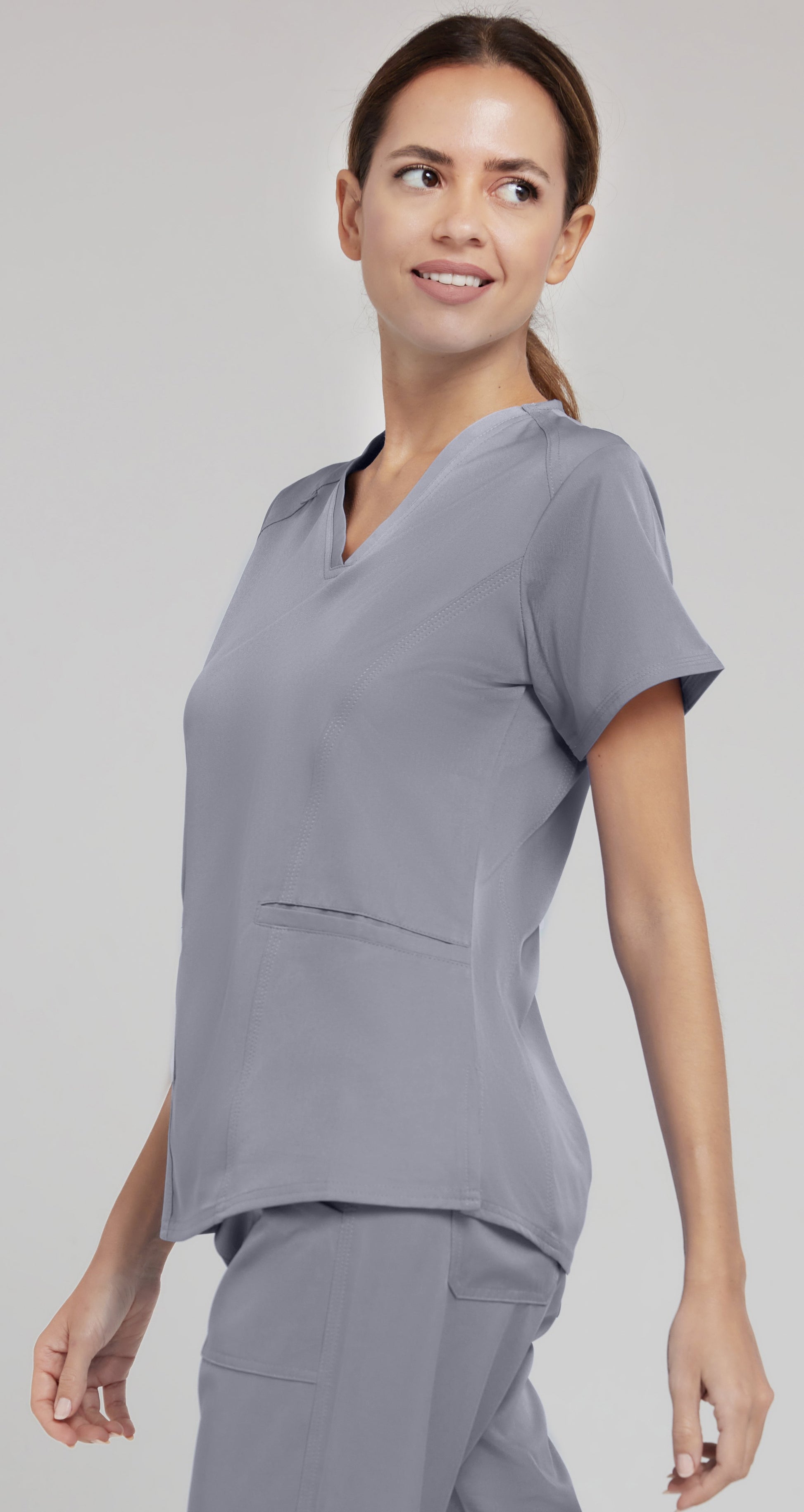 Medichic Grey V-Neck Zipper Top - Ruth
