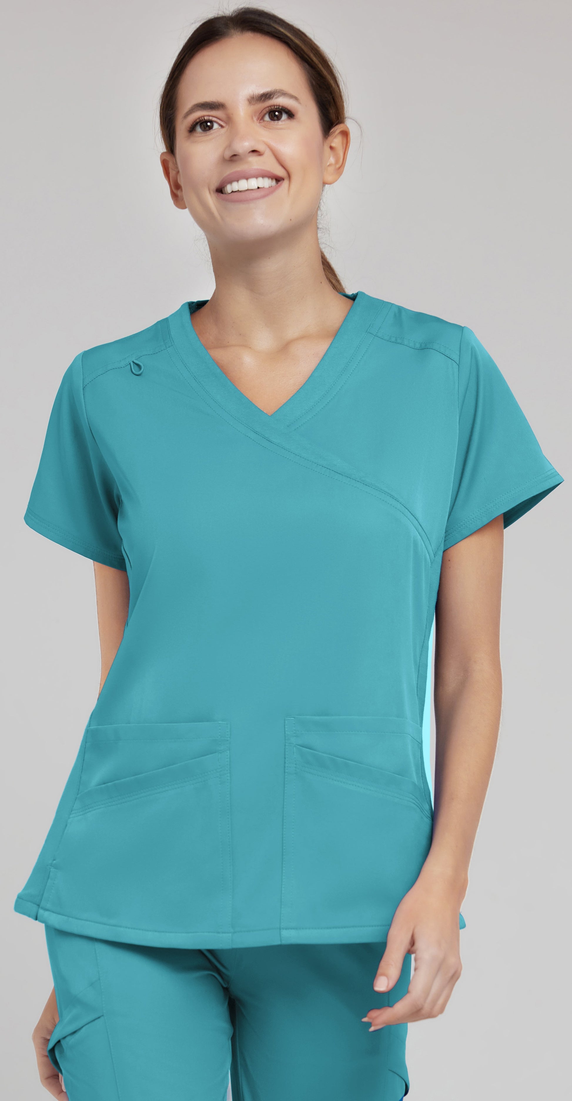 Medichic Teal Mock Wrap Top - April