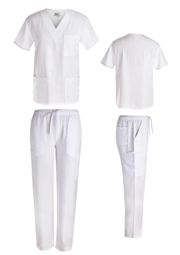 Beverly Hills Unisex Stretch White Scrub Top