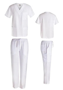 Beverly Hills Unisex Stretch White Scrub Top