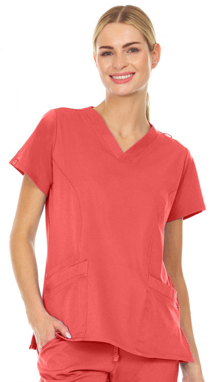 Medichic Coral V-Neck Zipper Top - Ruth