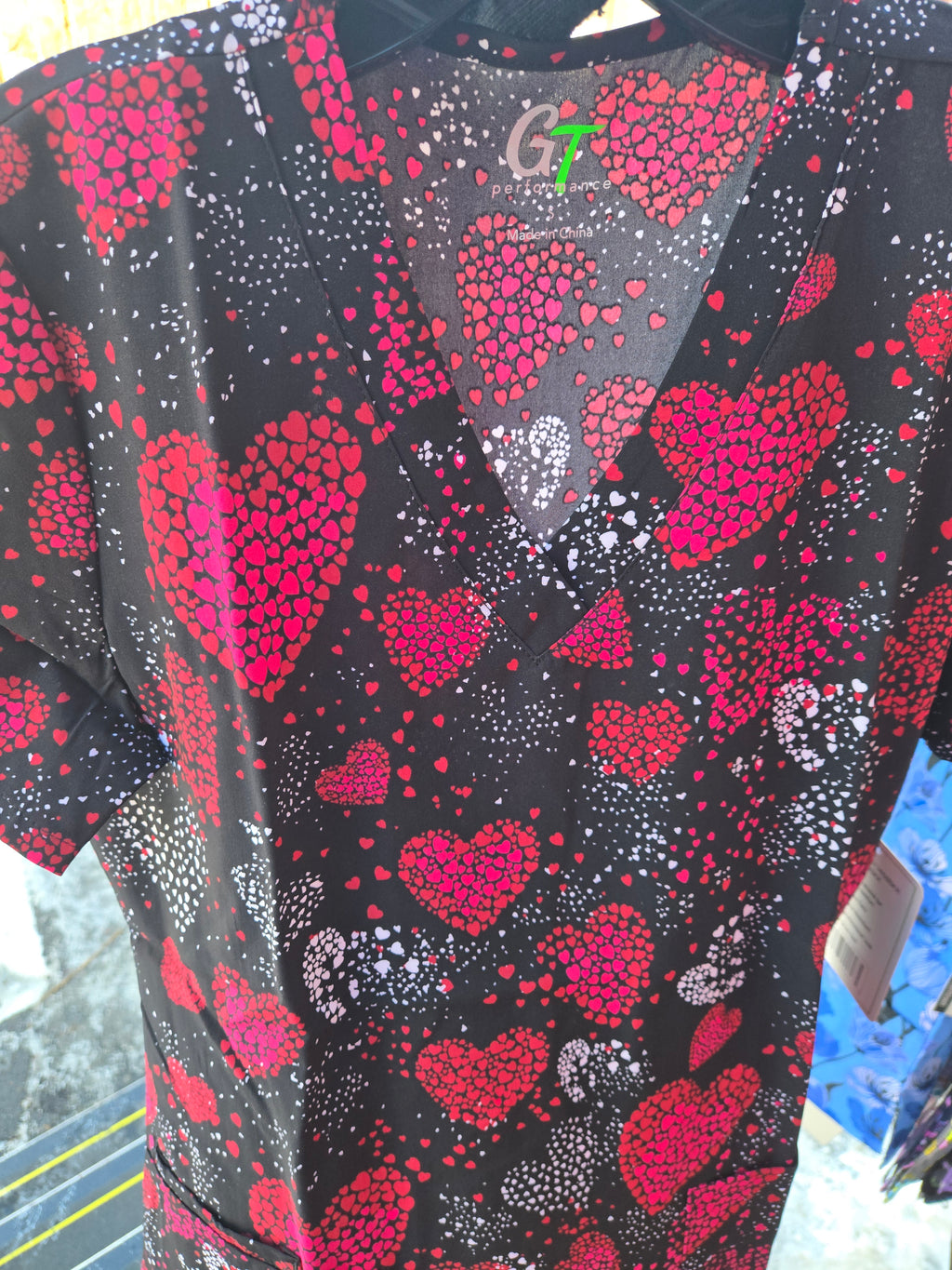 Print Top - Red White Hearts