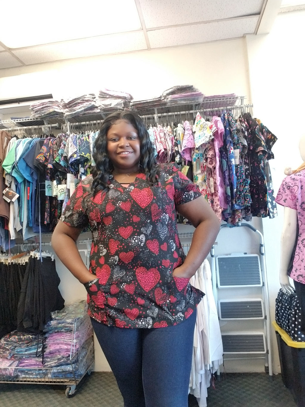 Print Top - Red White Hearts