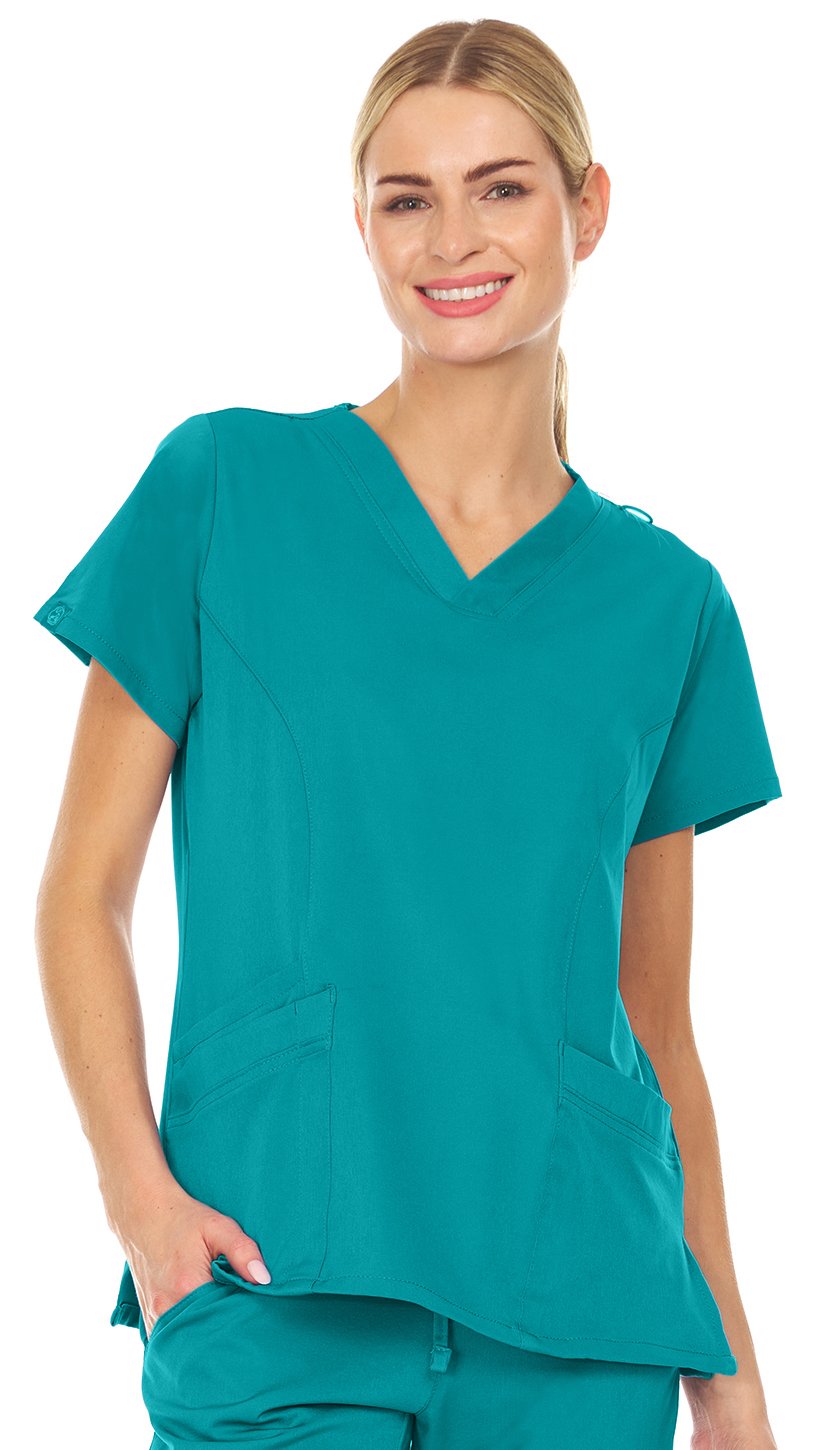 Mini Marilyn Teal V-Neck 4-Way Stretch Top